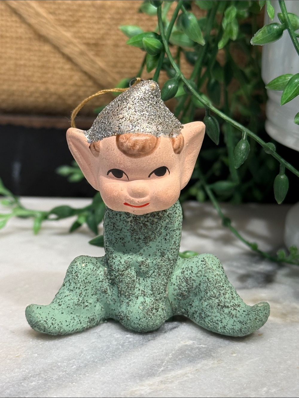 Vintage Green Elf Figurine Ornament